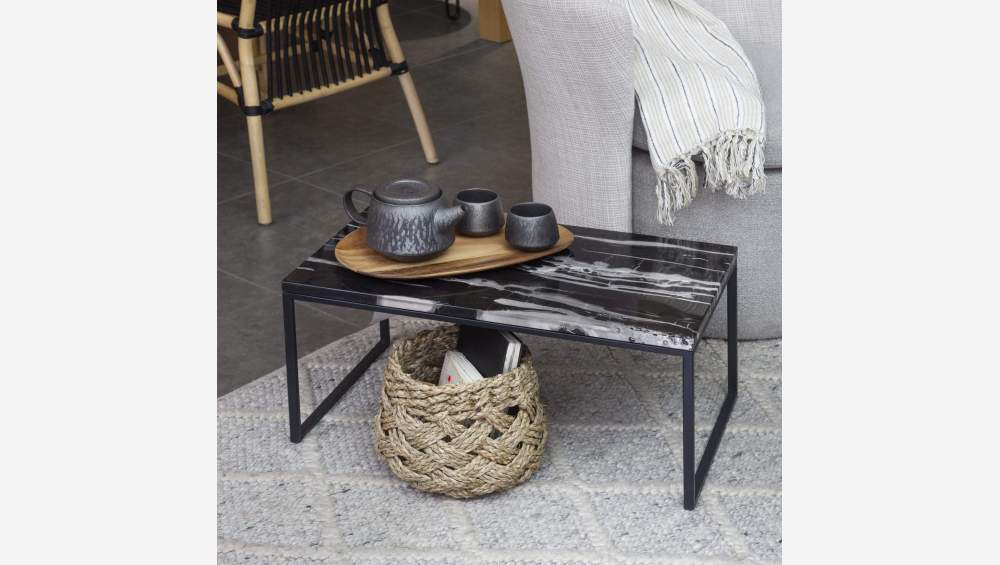 Table d'appoint rectangulaire avec plateau en marbre - Noir