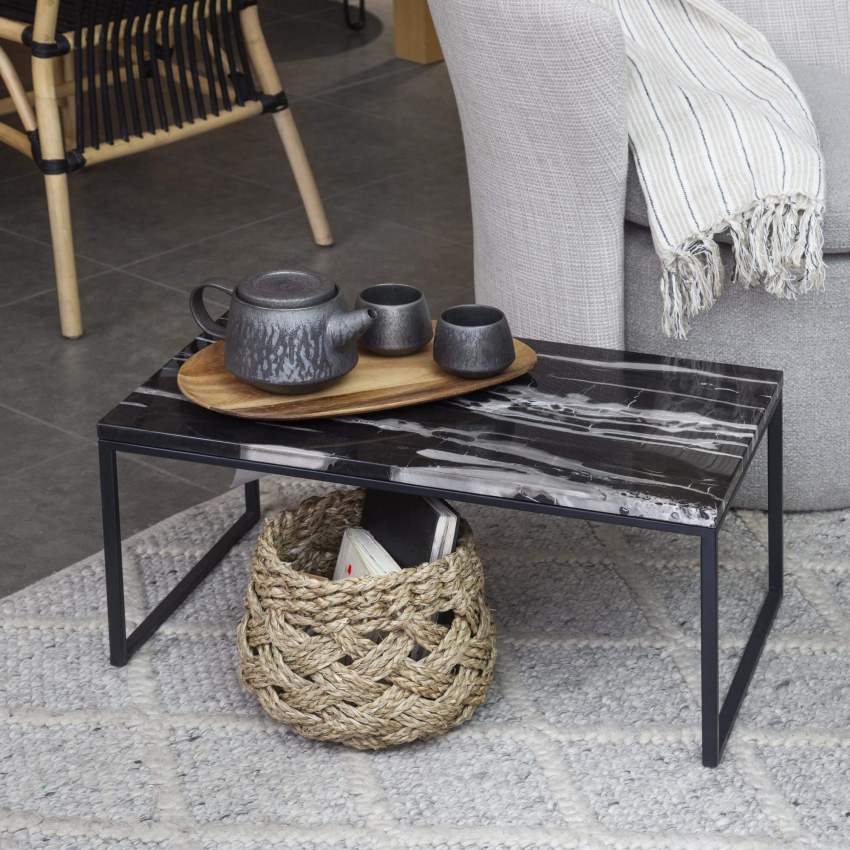 Table d'appoint rectangulaire avec plateau en marbre - Noir