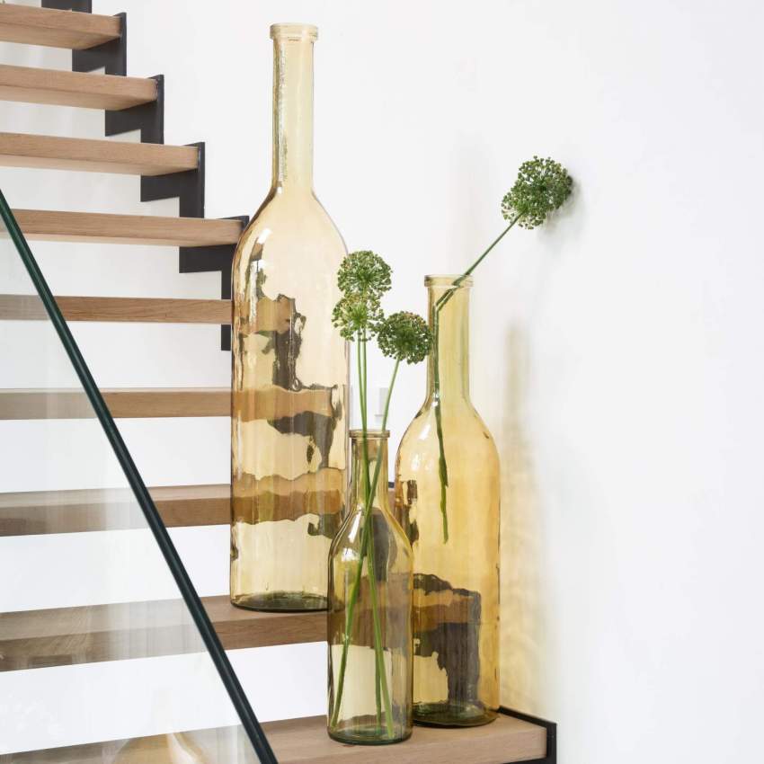 Vase bouteille en verre recyclé – 21 x 100 cm – Jaune