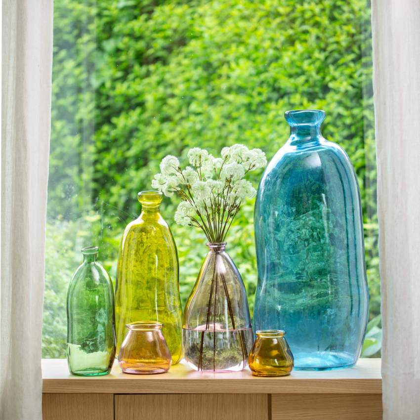 Vase dame jeanne en verre recyclé – 22 x 51 cm – Jaune 