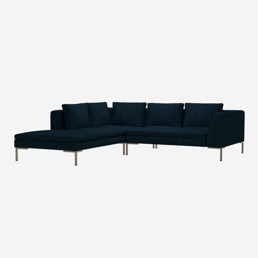 Sofá 2 lugares com chaise longue esquerda em tecido Melina - Azul-escuro 