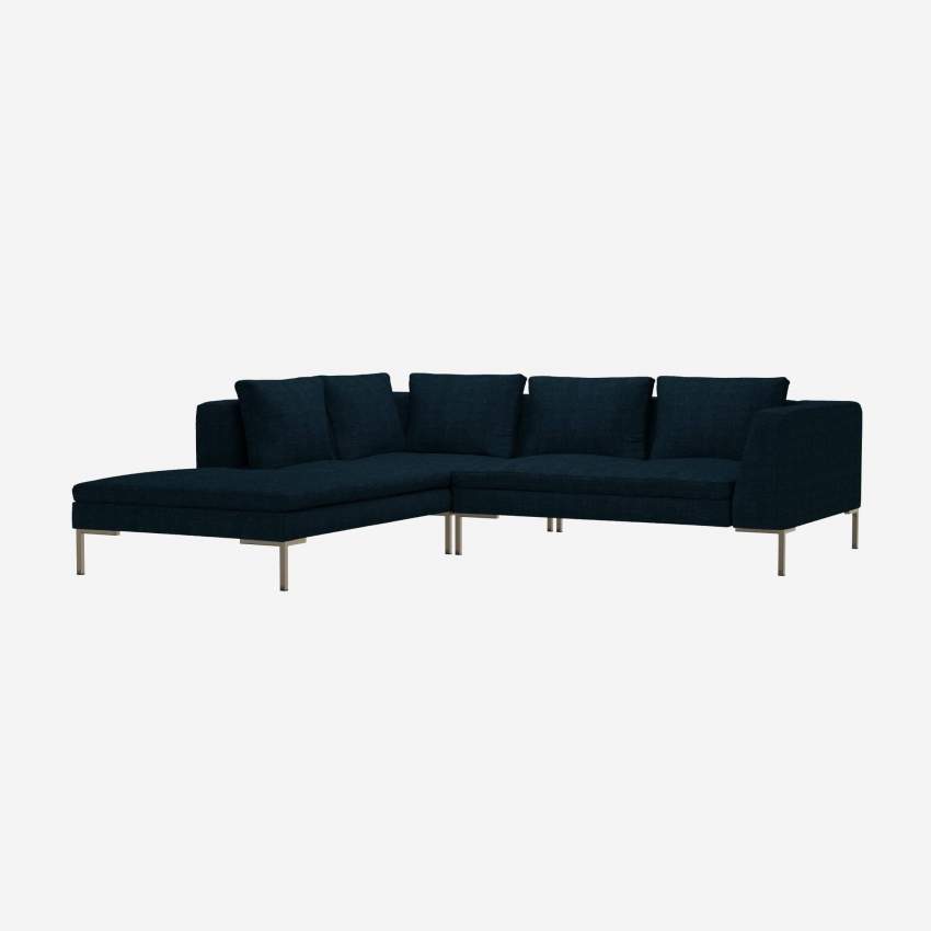 Sofá 2 lugares com chaise longue esquerda em tecido Melina - Azul-escuro 
