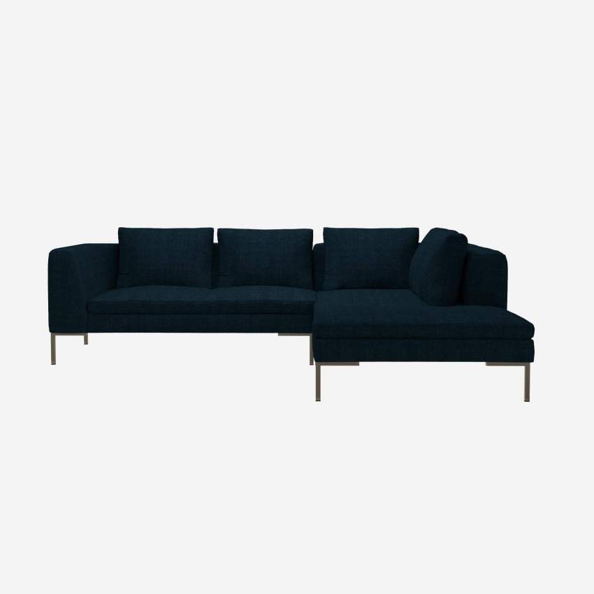 Sofá 2 lugares com chaise longue direita em tecido Melina - Azul-escuro 