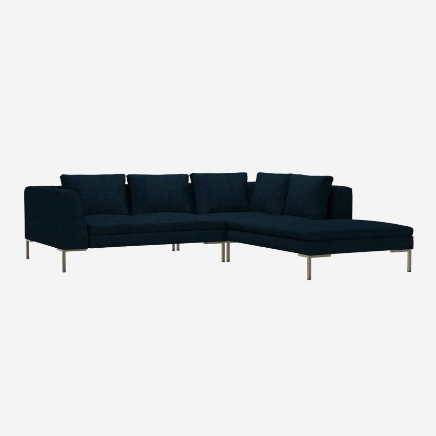 Sofá 2 lugares com chaise longue direita em tecido Melina - Azul-escuro 
