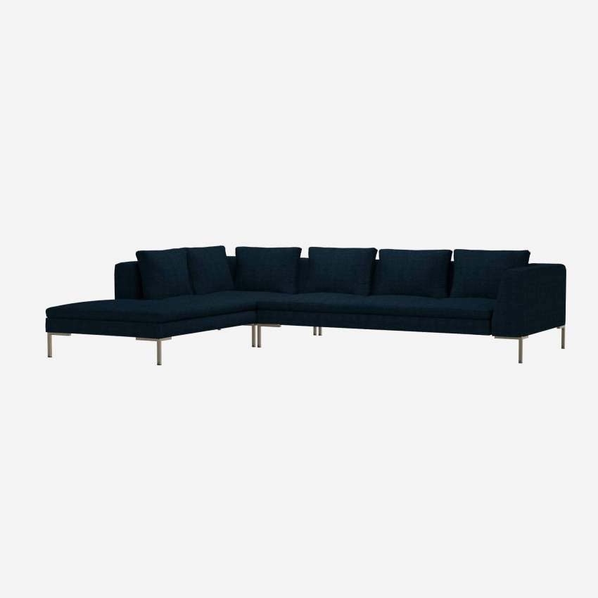 3-Sitzer-Sofa mit Chaiselongue links aus Melina-Stoff - Tintenblau