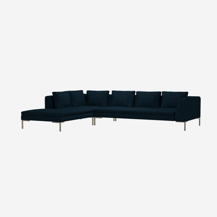3-Sitzer-Sofa mit Chaiselongue links aus Melina-Stoff - Tintenblau