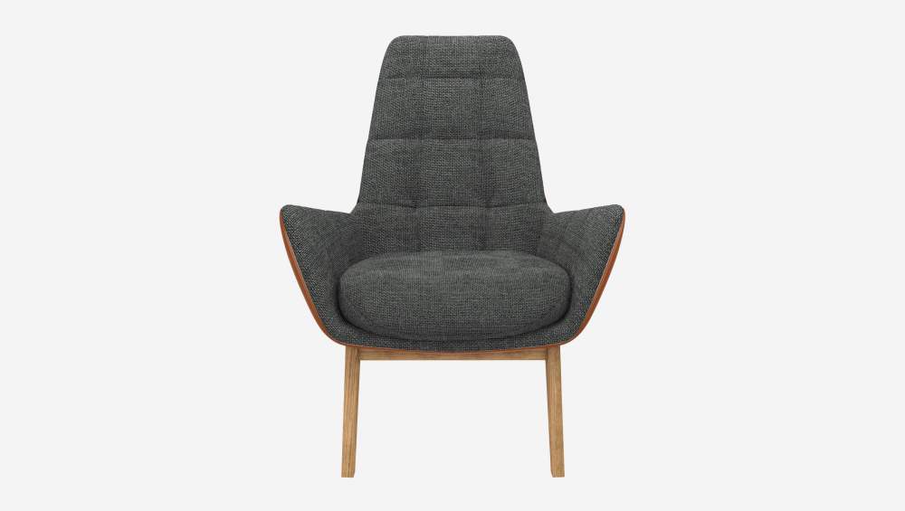 Sessel aus Melina-Stoff in Schiefergrau und Vintage-Leder - Eichenfüße