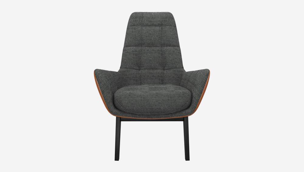 Sessel aus Melina-Stoff in Schiefergrau und Vintage-Leder - Schwarze Füße