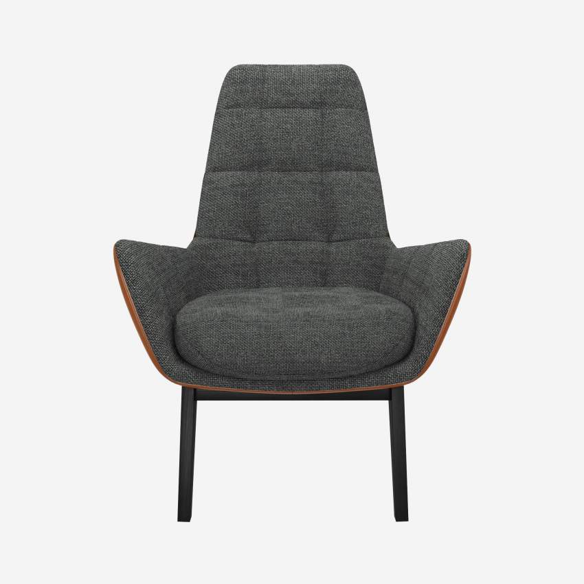 Sessel aus Melina-Stoff in Schiefergrau und Vintage-Leder - Schwarze Füße