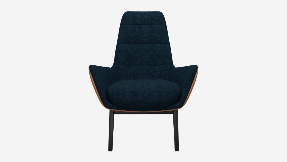 Sessel aus Melina-Stoff in Tintenblau und Vintage-Leder - Schwarze Füße