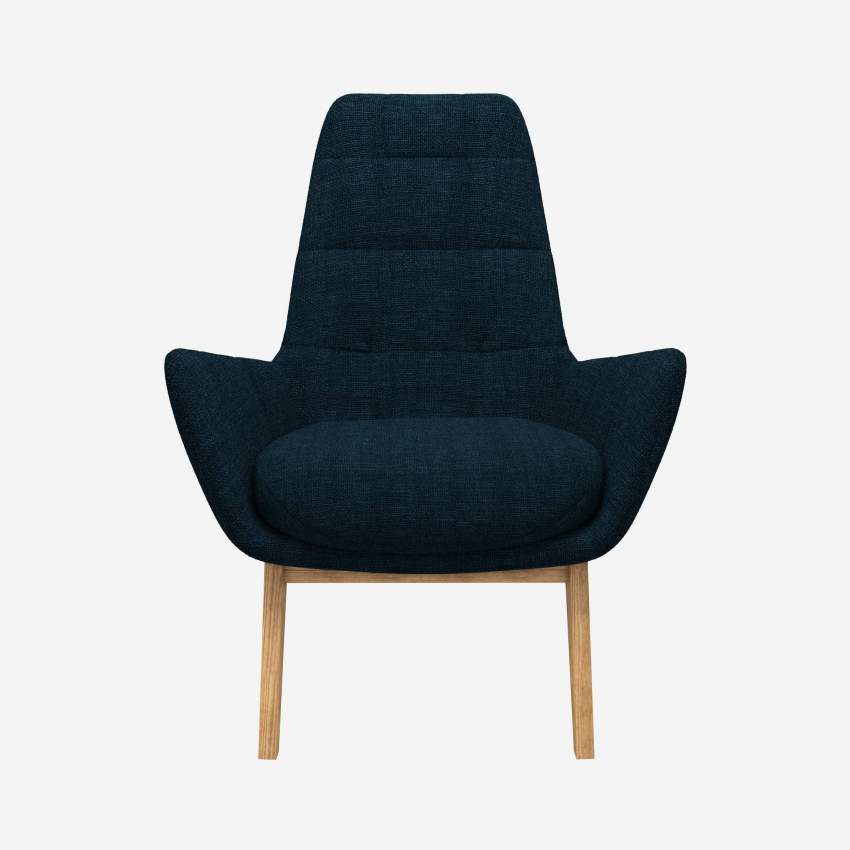 Sessel aus Melina-Stoff - Tintenblau - Eichenfüße