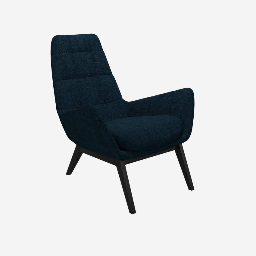Sessel aus Melina-Stoff - Tintenblau - Schwarze Füße