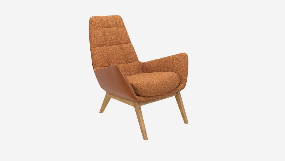 Sessel aus Lucca-Stoff in Haselnussbraun und Vintage-Leder - Eichenfüße