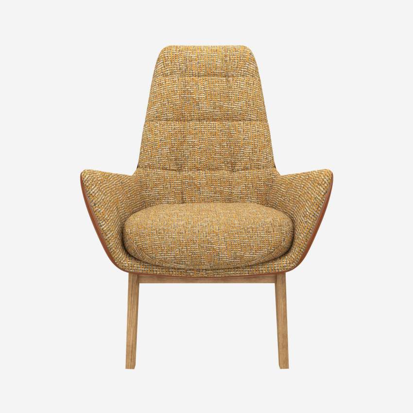Sessel aus Alba-Stoff in Sonnengelb und Vintage-Leder - Eichenfüße