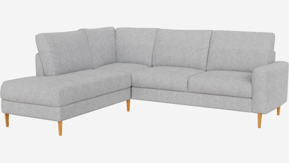 Canapé d'angle 2 places avec chauffeuse droite en tissu Melina - Gris asphalte - Accoudoirs droits - Pieds droits en chêne huilé - Confort medium