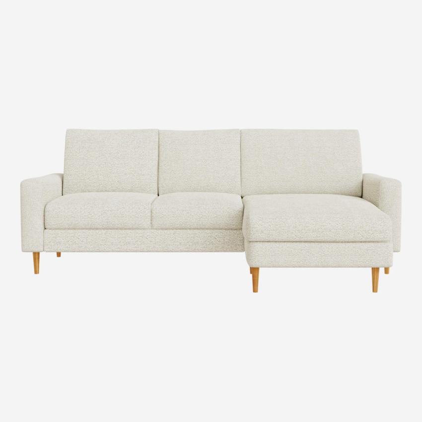 Canapé 3 places avec méridienne droite en tissu Venezia - Blanc craie - Accoudoirs fins - Pieds droits en chêne huilé - Confort medium