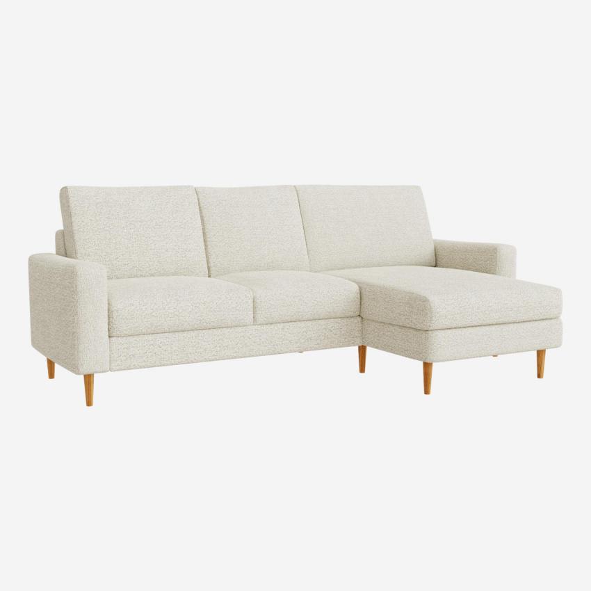 Canapé 3 places avec méridienne droite en tissu Venezia - Blanc craie - Accoudoirs fins - Pieds droits en chêne huilé - Confort medium