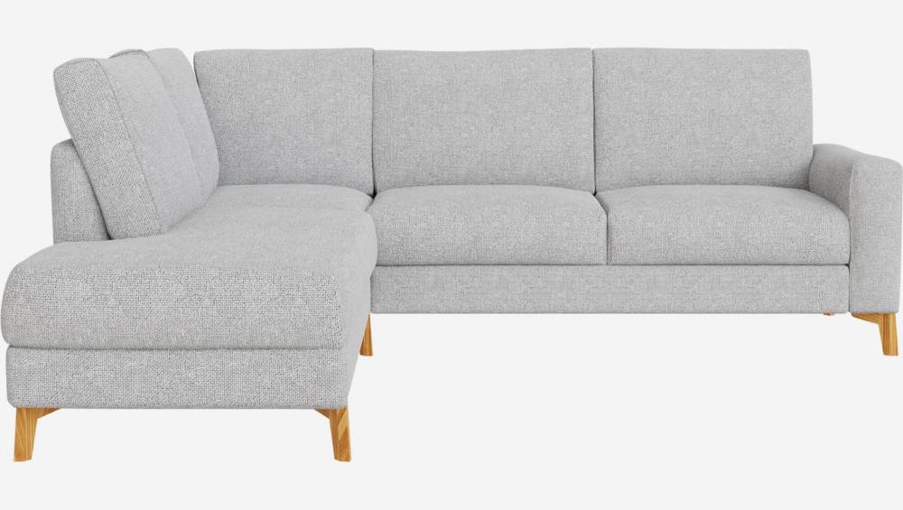 Canapé d'angle 2 places avec chauffeuse gauche en tissu Melina - Gris asphalte - Accoudoirs fins - Pieds en équerre en chêne huilé - Confort medium