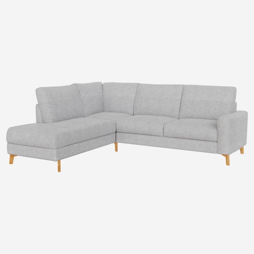 Canapé d'angle 2 places avec chauffeuse gauche en tissu Melina - Gris asphalte - Accoudoirs fins - Pieds en équerre en chêne huilé - Confort medium