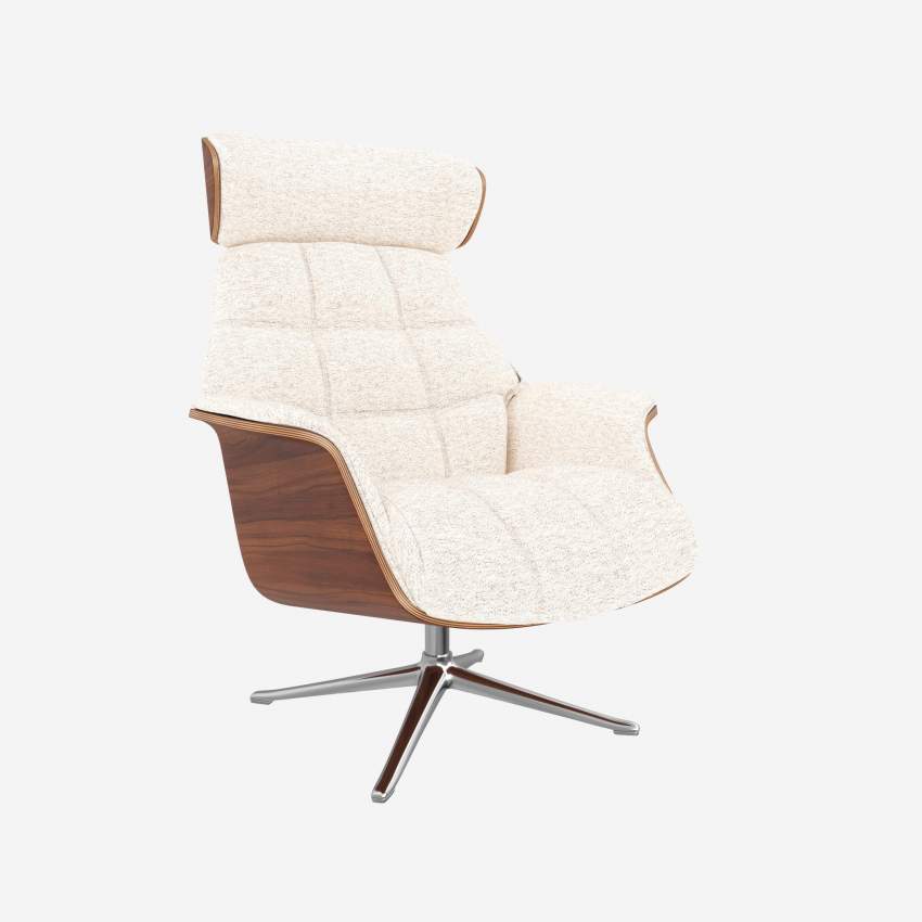 Sessel aus Nussbaum und Bormio-Stoff - Alabasterweiß - Aluminiumfuß