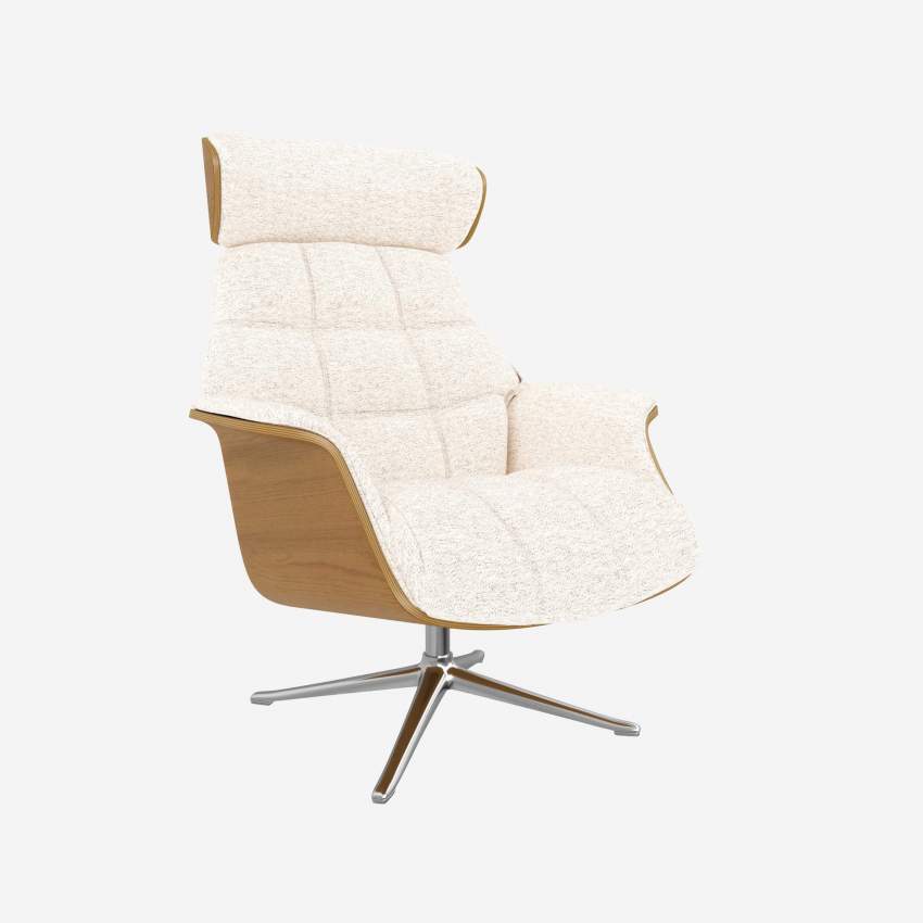 Sessel aus Eiche und Bormio-Stoff - Alabasterweiß - Aluminiumfuß