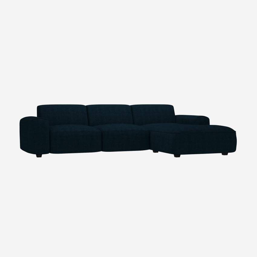 Sofá 3 lugares com chaise longue direita em tecido Melina - Azul-escuro 