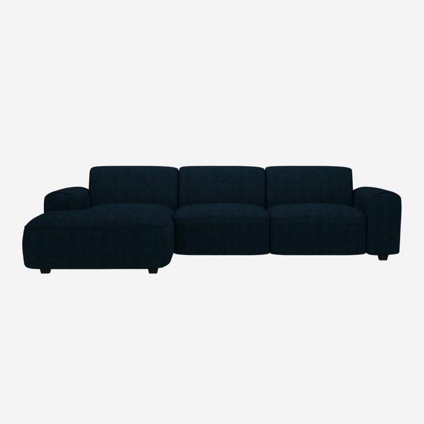 Sofá 3 lugares com chaise longue esquerda em tecido Melina - Azul-escuro 