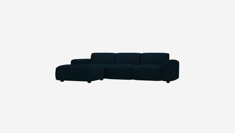 Sofá 3 lugares com chaise longue esquerda em tecido Melina - Azul-escuro 