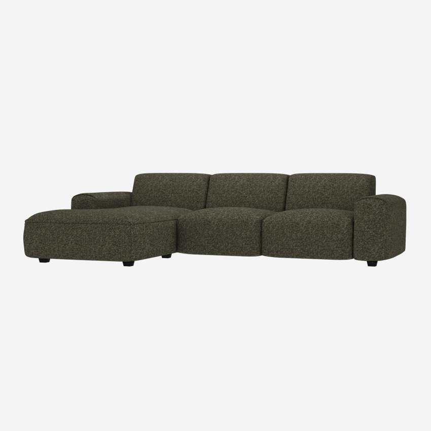 Canapé 3 places avec méridienne gauche en tissu Lucca - Vert mousse