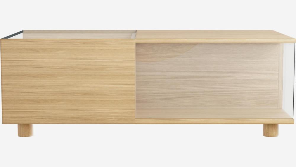 Salontafel van eikenhout&glas Design by Marie Matsuura
