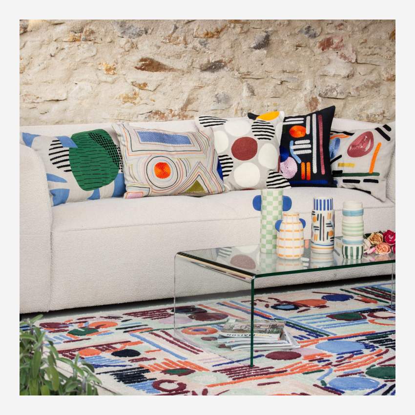 Cuscino in lino ricamato a mano - 40 x 60 cm - Multicolore - Design by Floriane Jacques