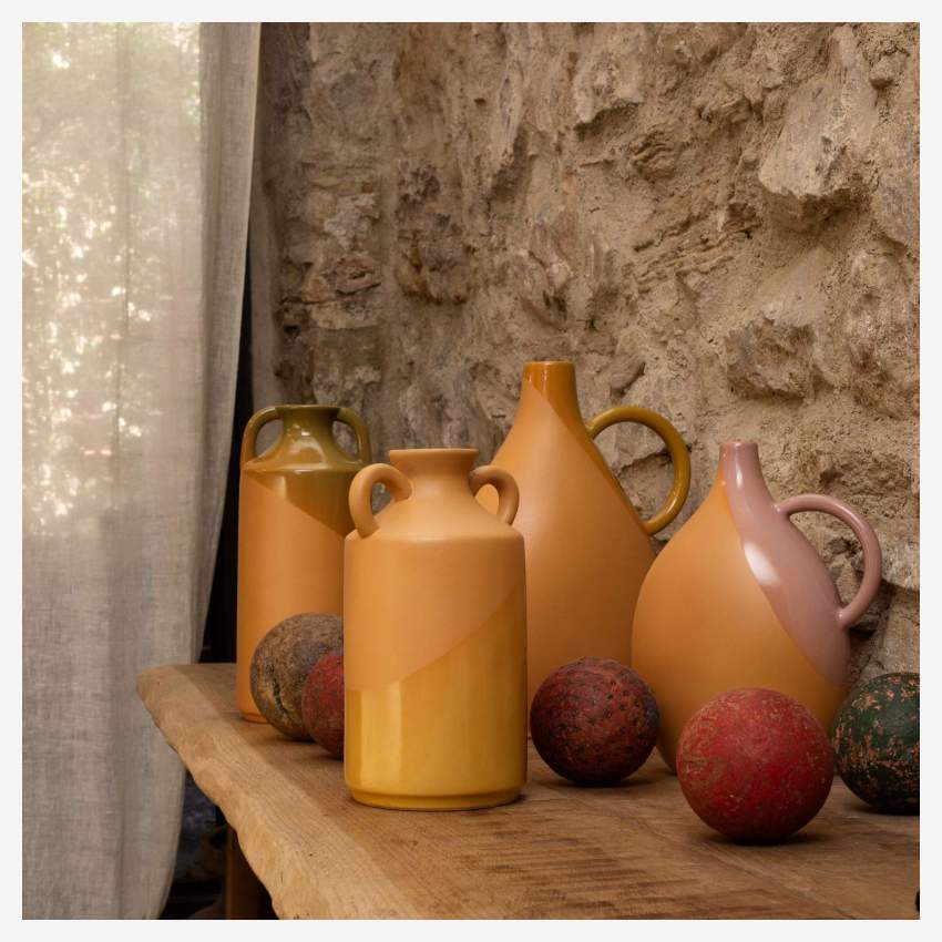 Vase en céramique - 12 x 27 cm - Ocre et rose