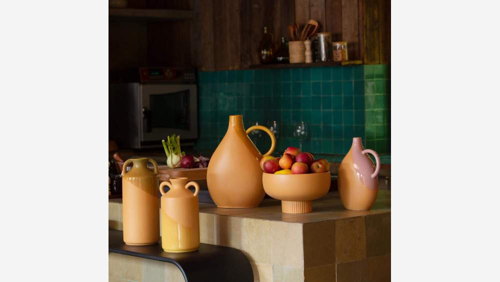 Vaas van keramiek met handvaten - 12 x 30 cm - Oker en bruin