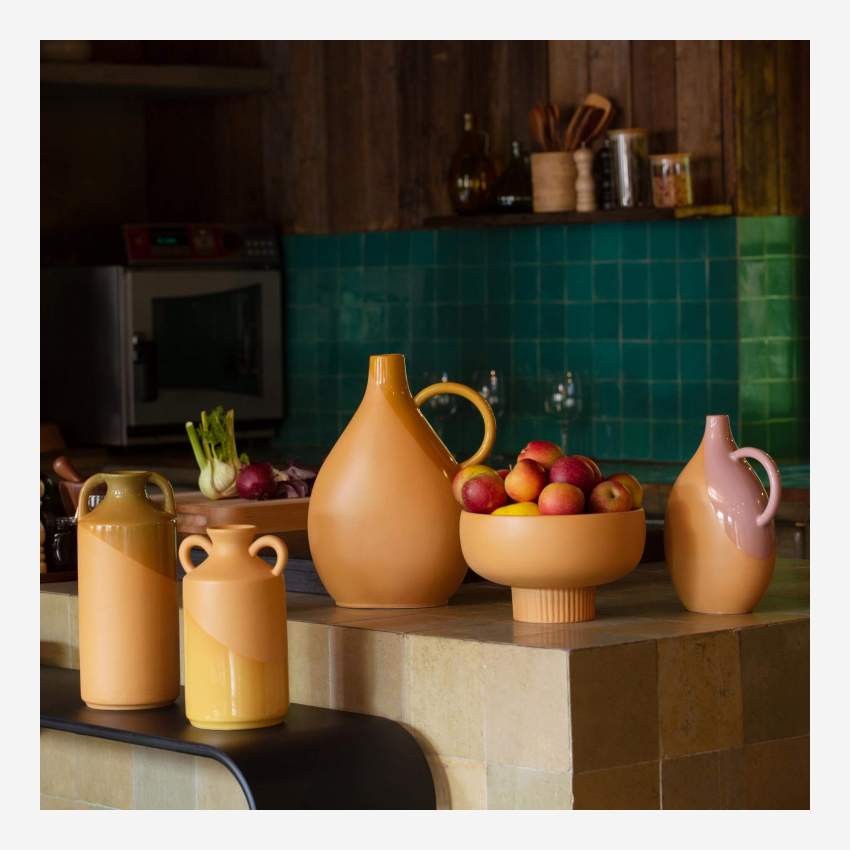 Vaso in ceramica con manici - 12 x 30 cm - Ocra e marrone