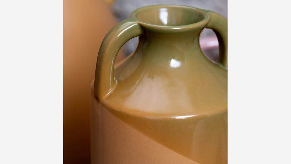 Keramikvase mit Henkeln - 12 x 30 cm - Ocker & Grün