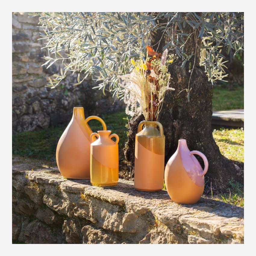 Vaso in ceramica con manici - 12 x 30 cm - Ocra e marrone
