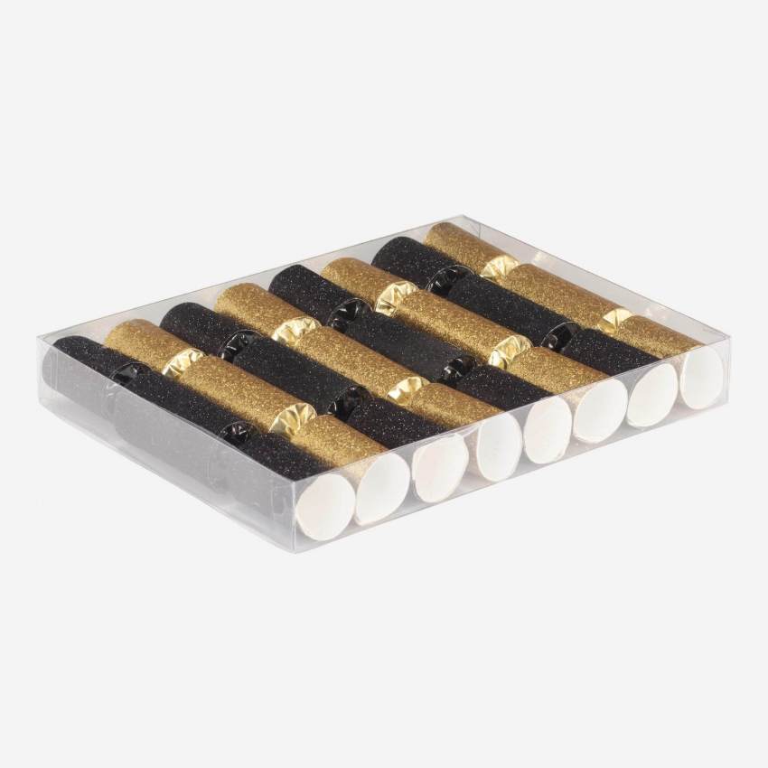 8 Mini-Crackers - schwarz und goldfarben