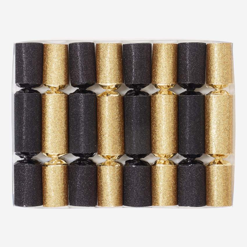 8 Mini-Crackers - schwarz und goldfarben