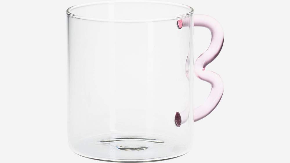 Mug en verre avec anse rose - 350 ml