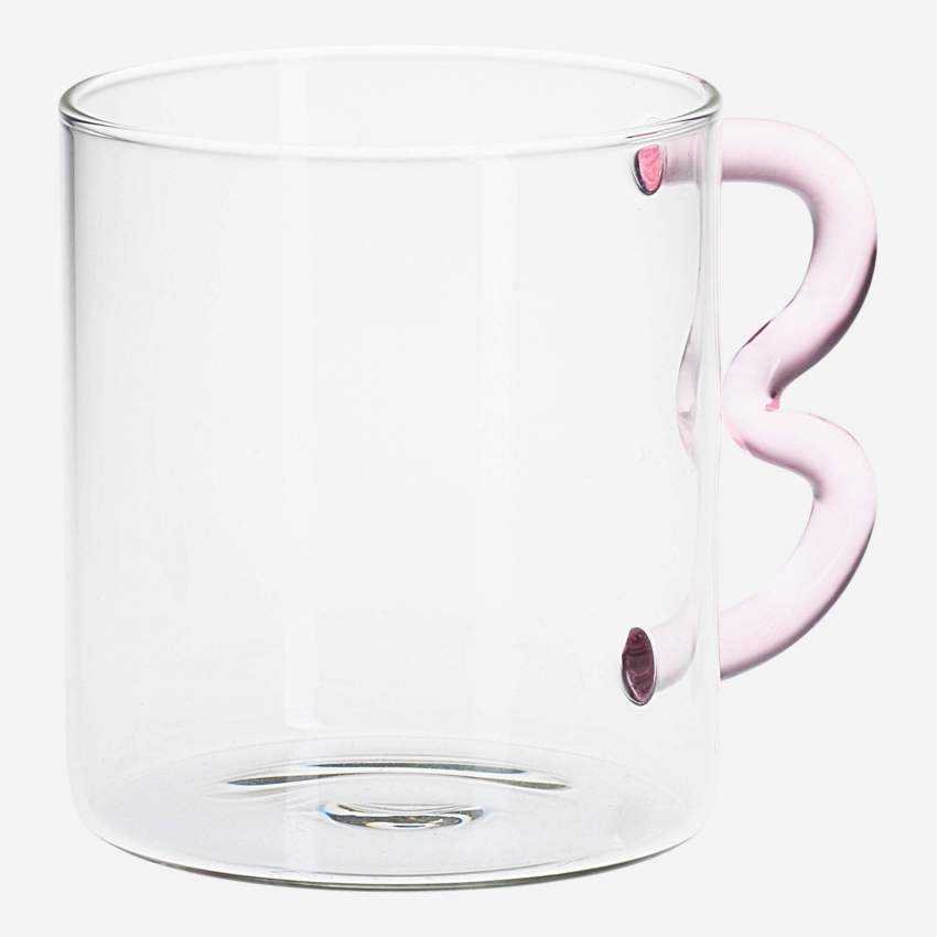 Mug en verre avec anse rose - 350 ml