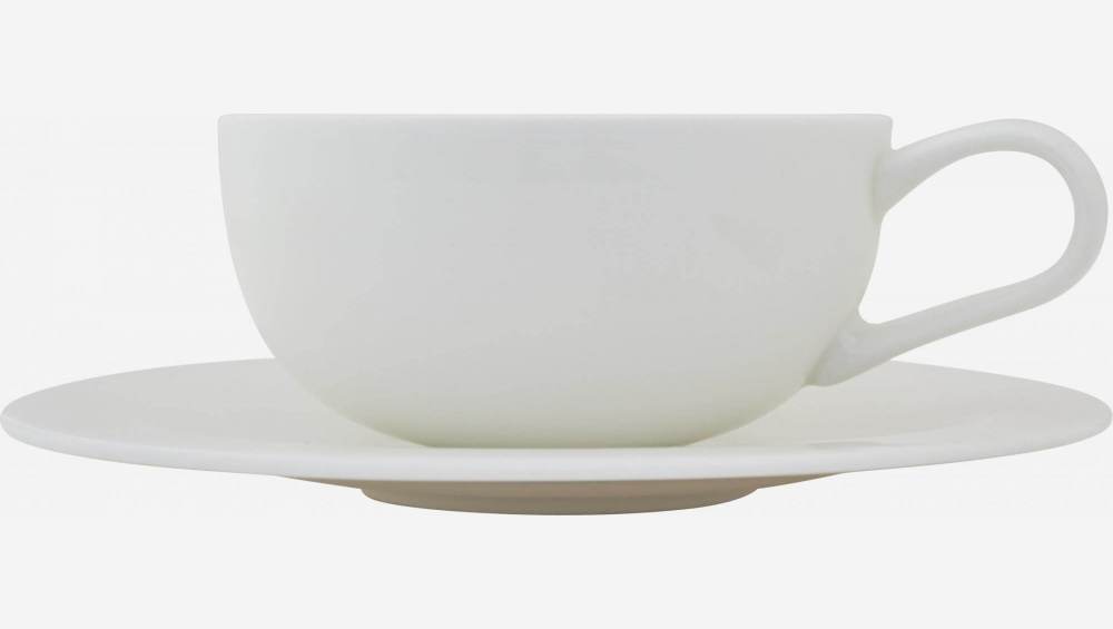 Taza y plato de té de porcelana – Blanco