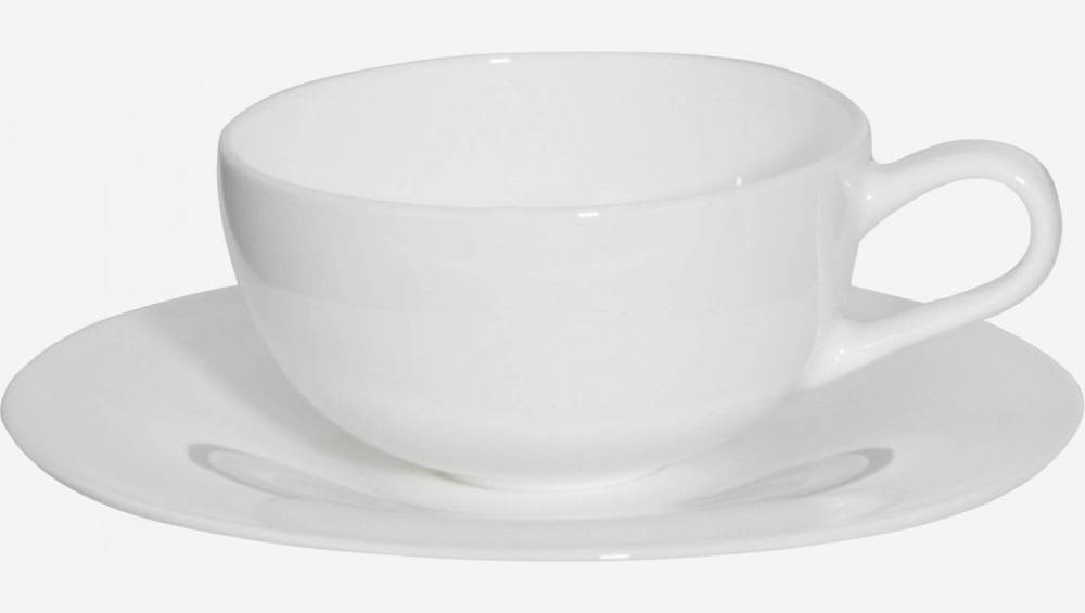 Taza y plato de café de porcelana – Blanco