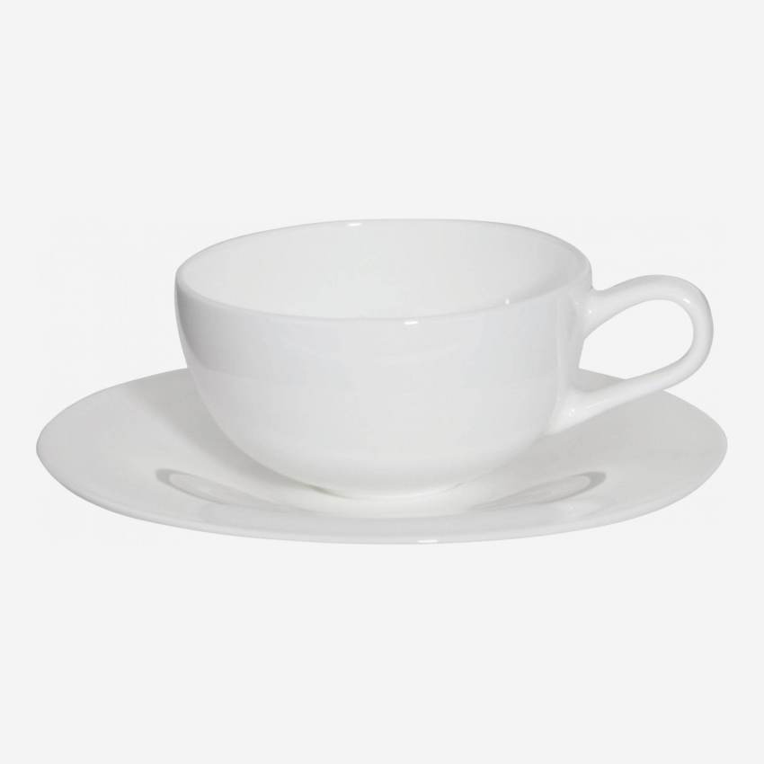 Taza y plato de café de porcelana – Blanco
