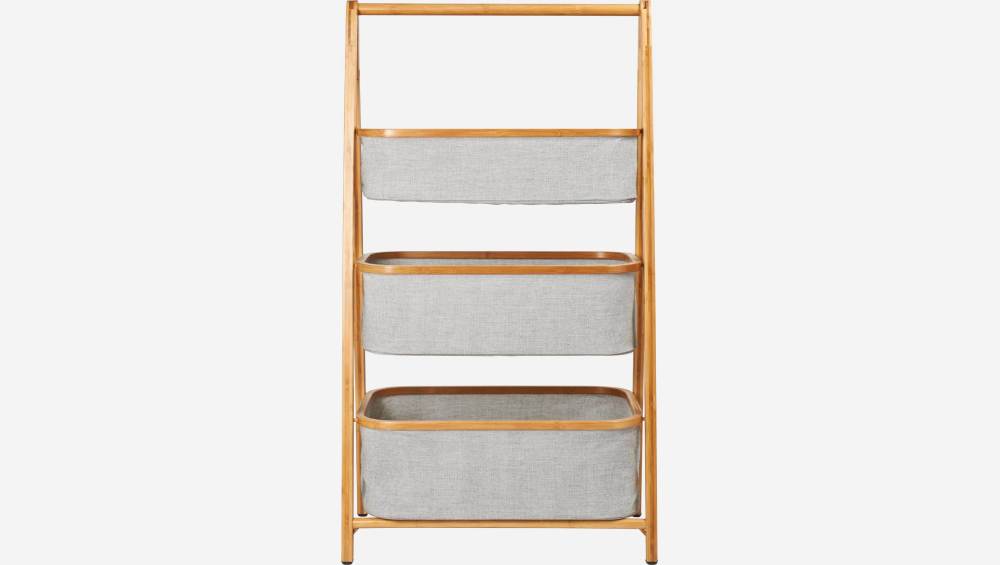 Etagère 3 paniers en bambou et tissu - Gris