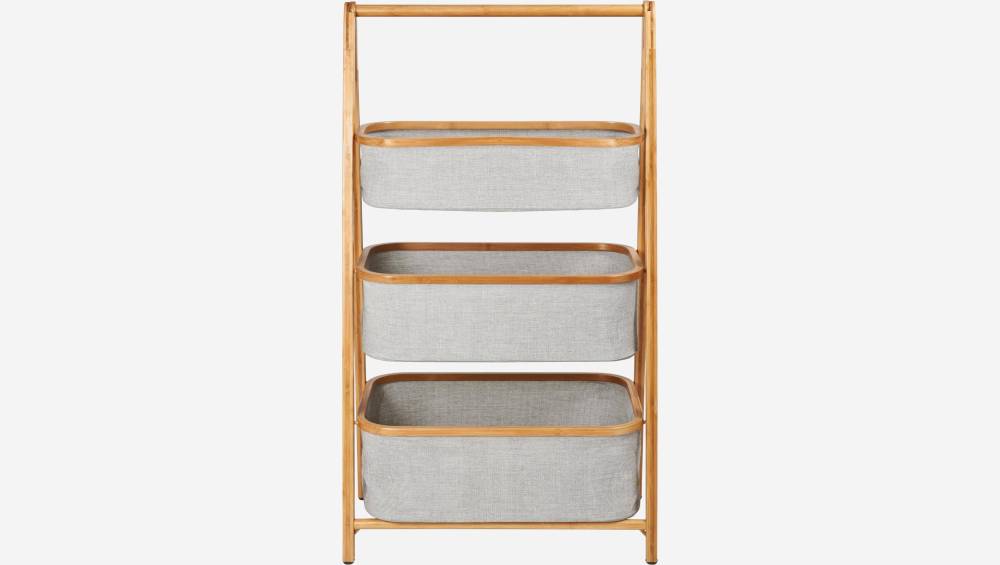 Etagère 3 paniers en bambou et tissu - Gris