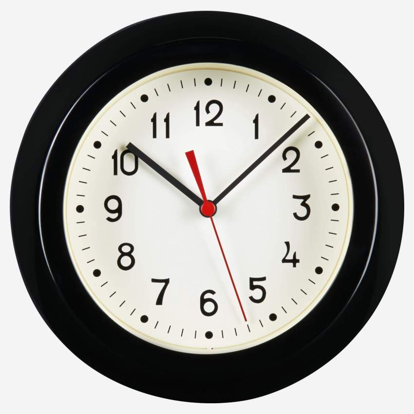 Relógio de parede de metal - 27cm - Preto