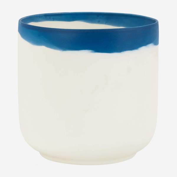 Vase aus Porzellan, 13, cm, weiß mit blauem Rand