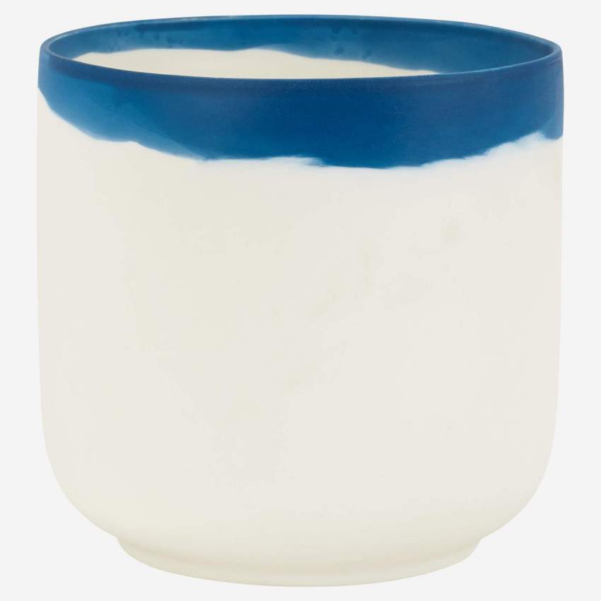 Vase aus Porzellan, 13, cm, weiß mit blauem Rand