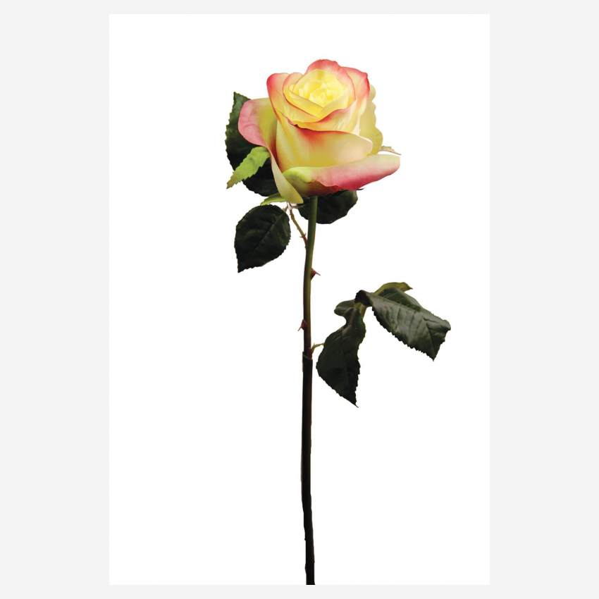 Rose artificielle - 57 cm - jaune et rose