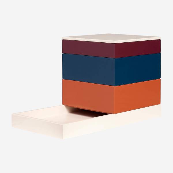 Lot de 3 boîtes en bois laqué - Orange, Bleu et Bordeaux